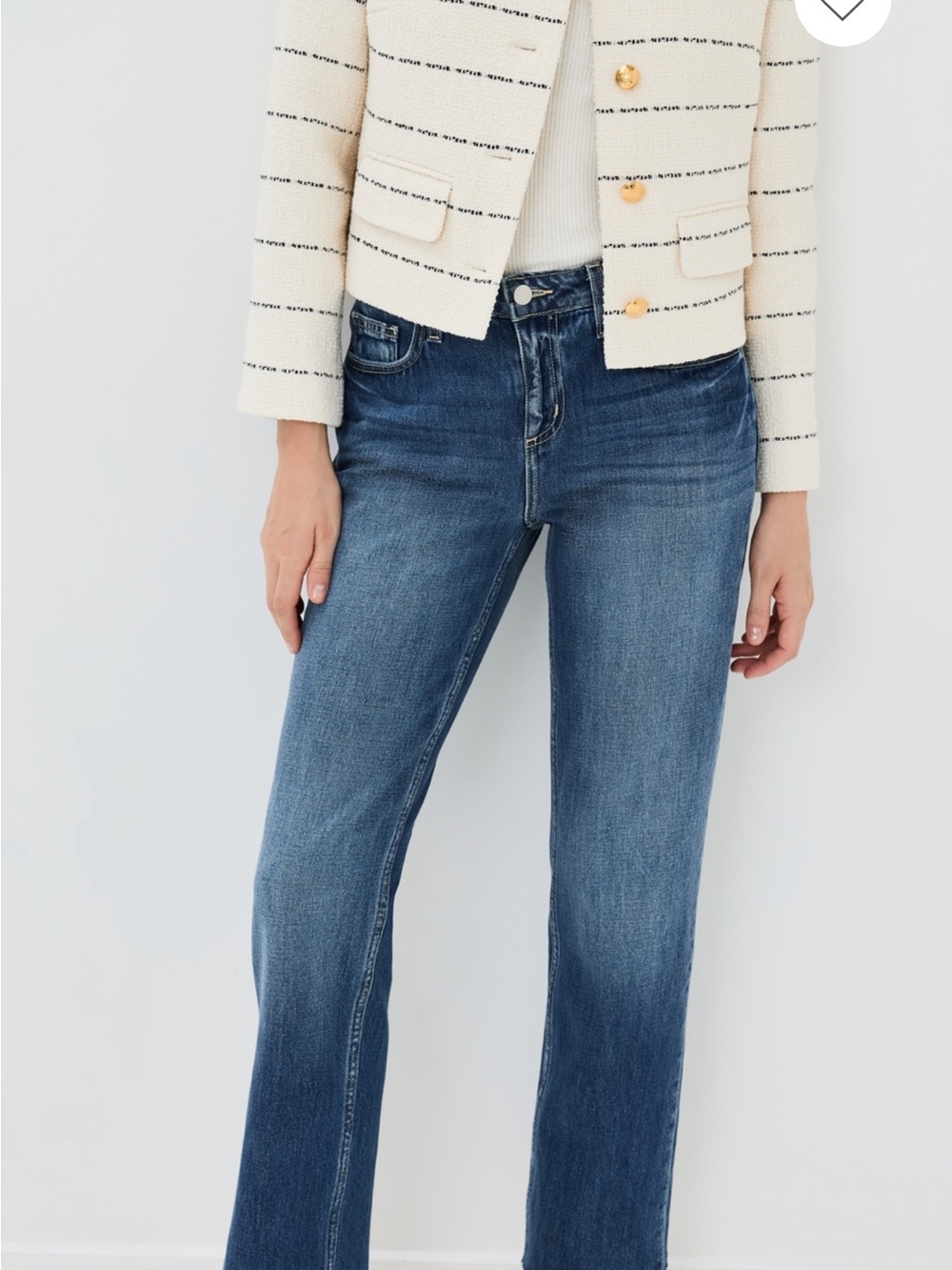 L’Agence Straight Jeans with Raw Hem in Medium Dark Blue | 31